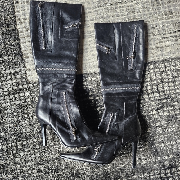 Steve Madden Shoes - Steven By Steven Madden Black Boots Zipper Accents 9. 5 Stiletto Heels